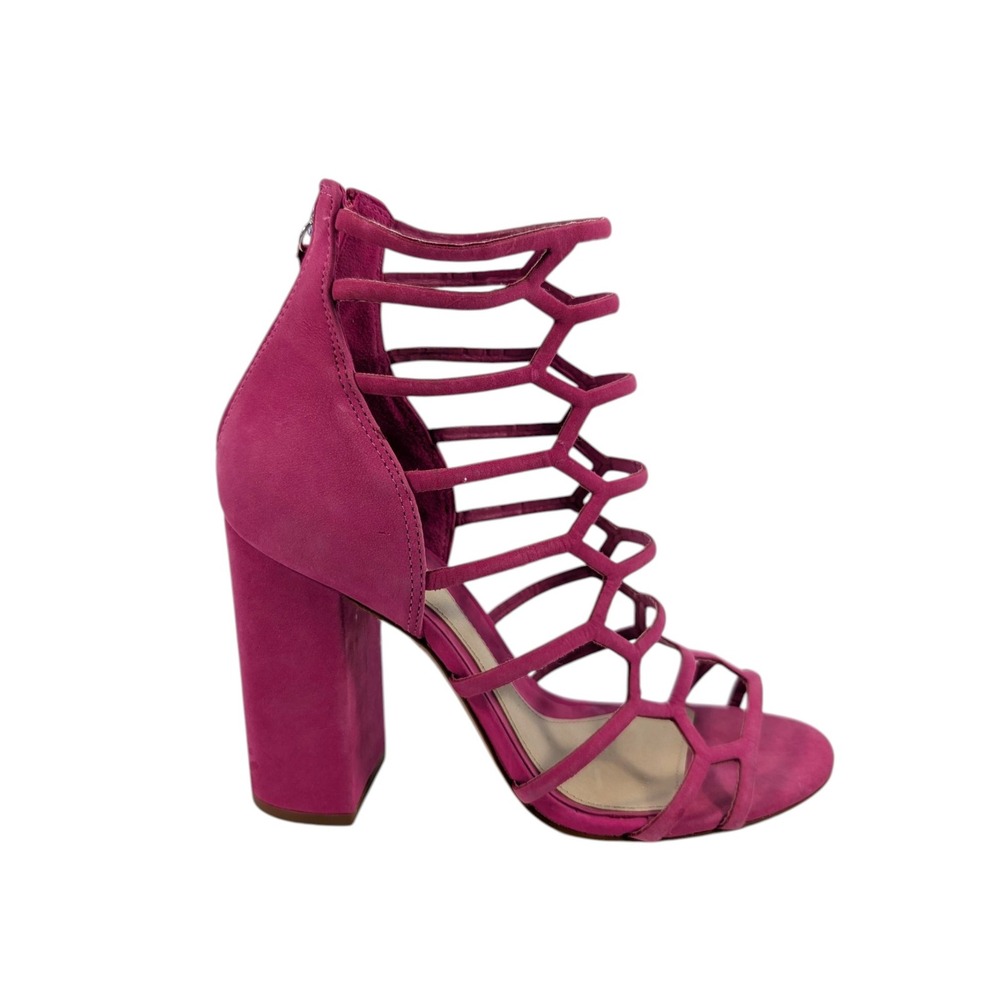Schutz Juliana Block Heel Cage Gladiator Sandals‎ Hot Pink Suede Leather 8B
